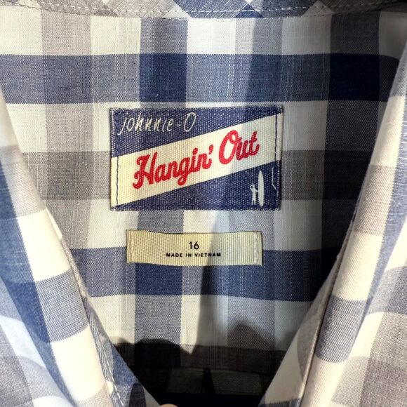 Johnnie-O Hangin' Out‎ Womens Plaid Blue/white Button Shirt Size 16 - Picture 2 of 11